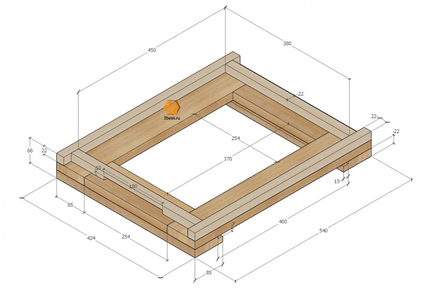 Улей Паливоды 10 рамочный дно с сеткой чертеж