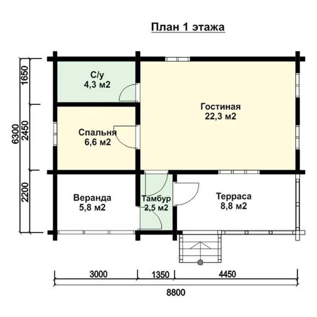 Планировка дома 6 на 8 одноэтажный из бруса