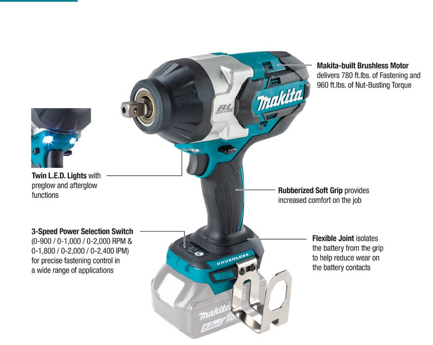 Компания Makita выпустила аккумуляторный ударный электрогайковерт XWT19T на 18 Вольт