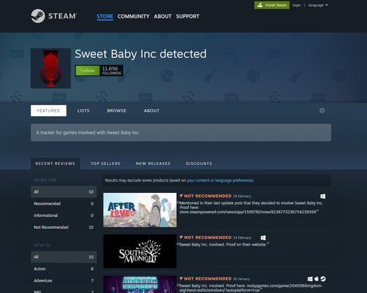 В Steam нашли куратора, предостерегающего игроков от «повестки» в играх Sweet Baby Inc